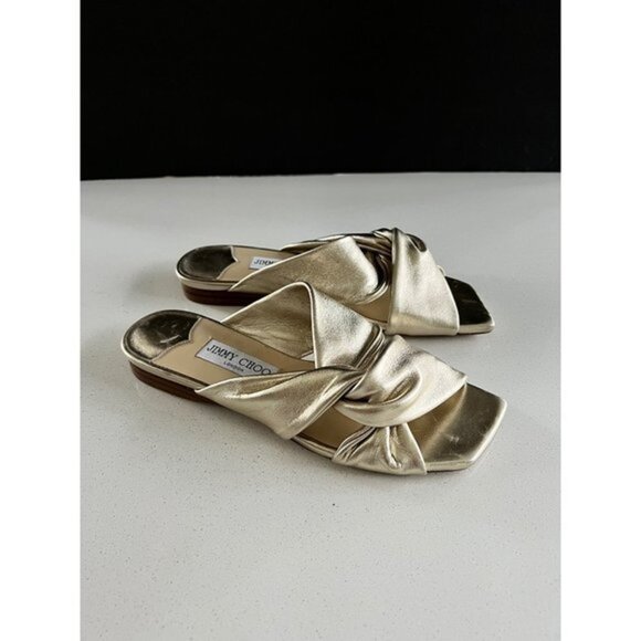 Jimmy Choo Narisa gold leather flat sandals Size 38 - Picture 9 of 9